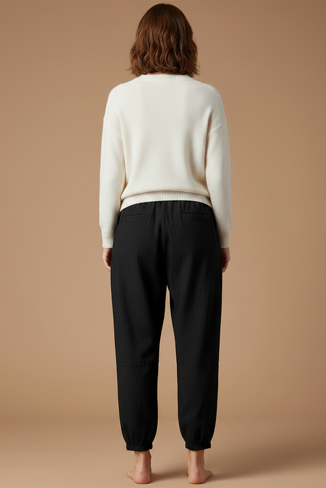 Pantalon Chinois Noir Ample Coton Rose Brodé - vue 2