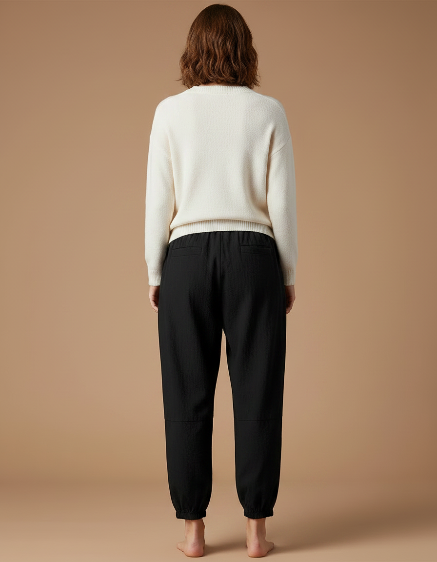 Pantalon Chinois Noir Ample Coton Rose Brodé - vue 2