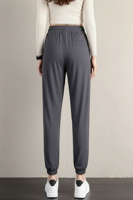 Pantalon Chinois Gris Fluide Cordon Chevilles Élastiquées - Maille - vue 2