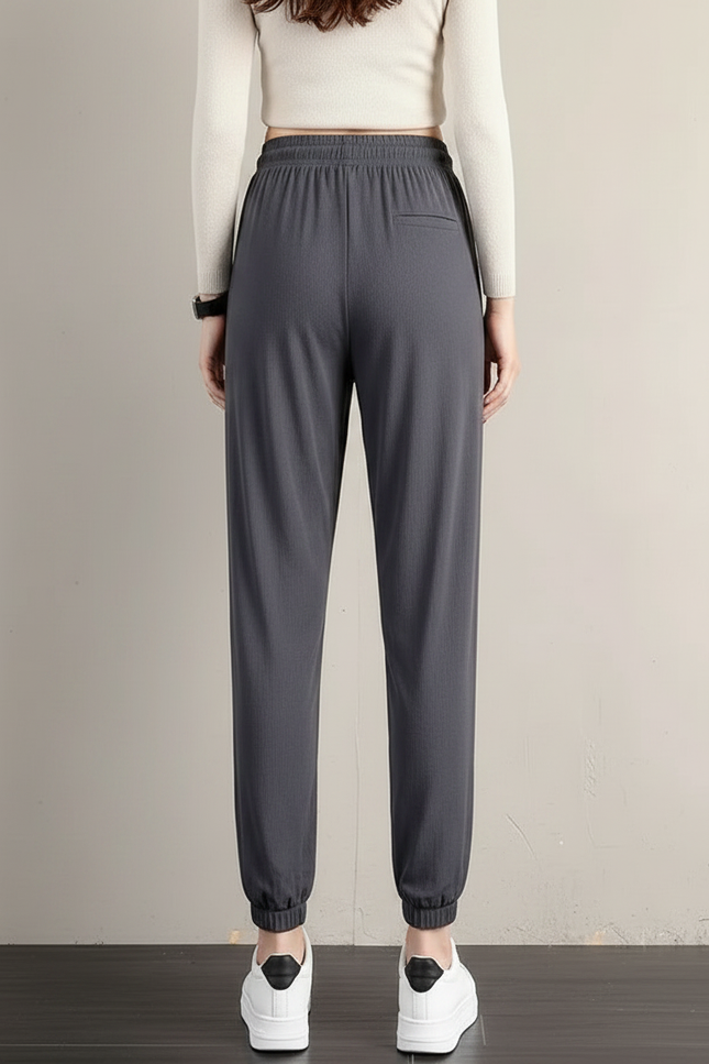Pantalon Chinois Gris Fluide Cordon Chevilles Élastiquées - Maille - vue 2