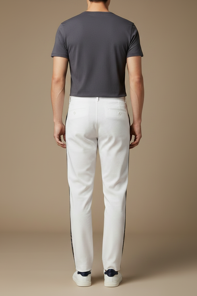 Pantalon Chinois Blanc Droit Brodé Élégant Homme - Lin - vue 2