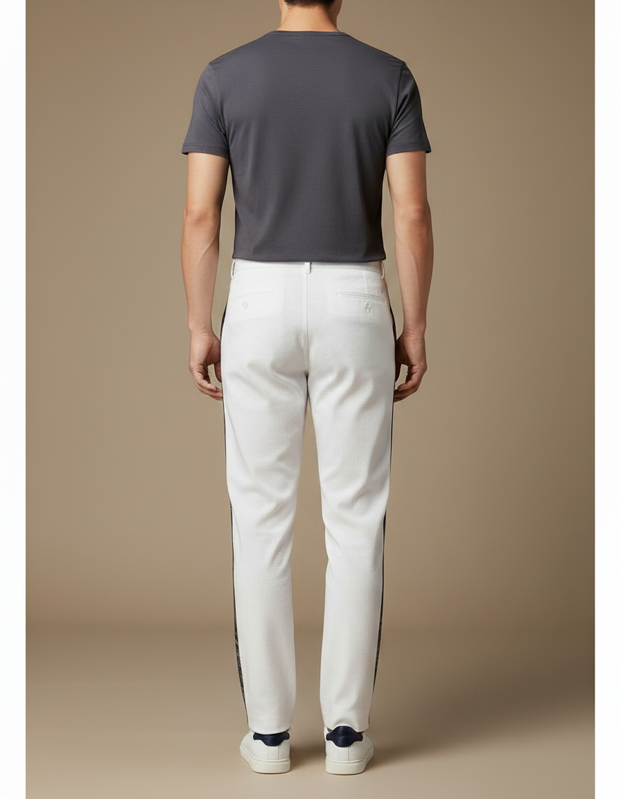 Pantalon Chinois Blanc Droit Brodé Élégant Homme - Lin - vue 2