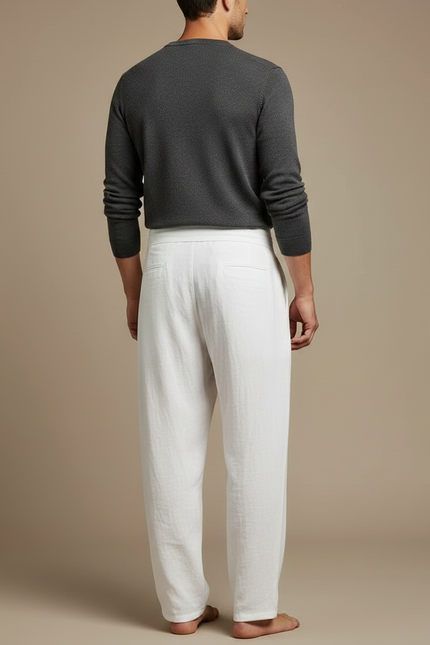Pantalon Chinois Blanc Ample Lin Décontracté Homme - vue 2