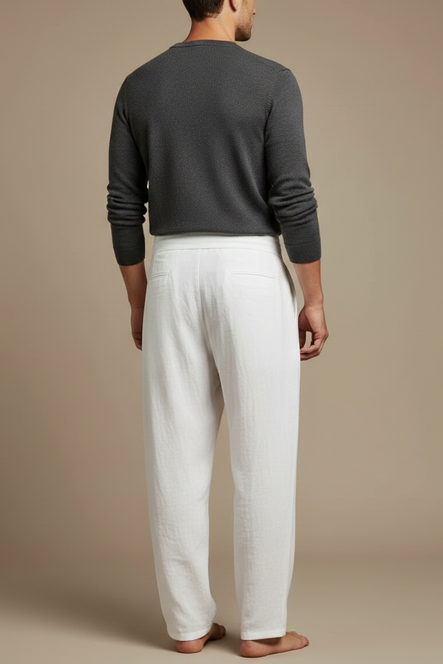 Pantalon Chinois Blanc Ample Lin Décontracté Homme - vue 2