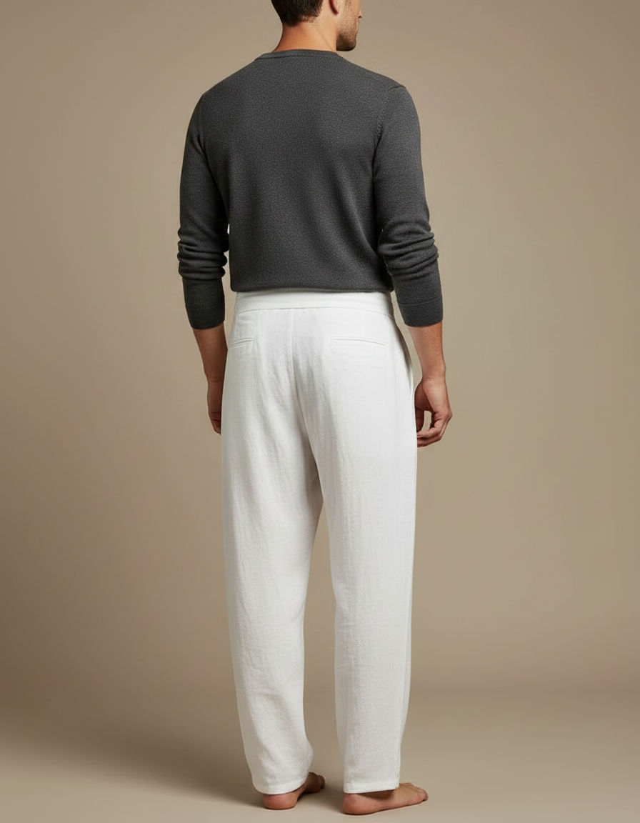 Pantalon Chinois Blanc Ample Lin Décontracté Homme - vue 2