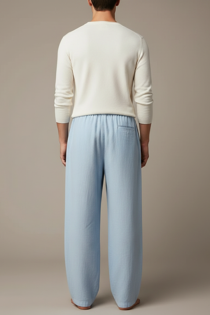 Pantalon Chinois Lin Bleu Ample Décontracté Homme - vue 2