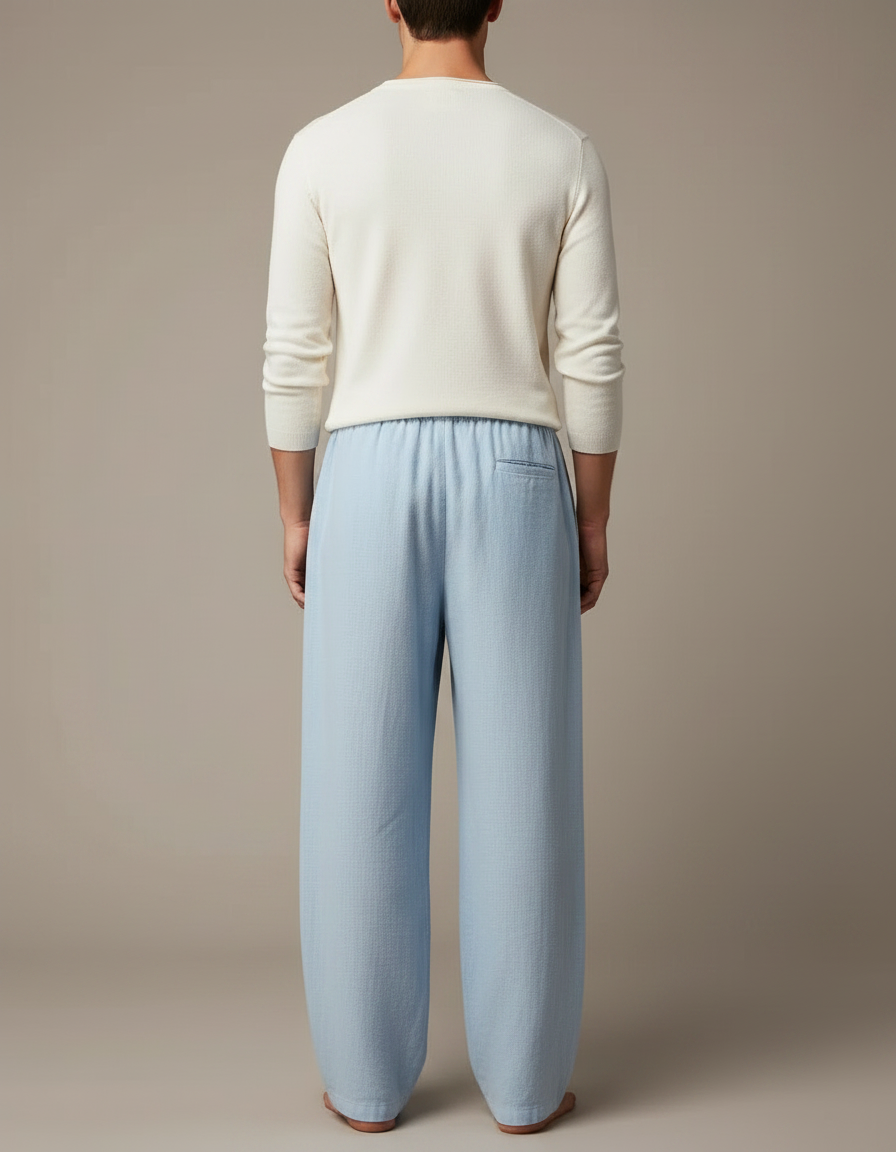 Pantalon Chinois Lin Bleu Ample Décontracté Homme - vue 2
