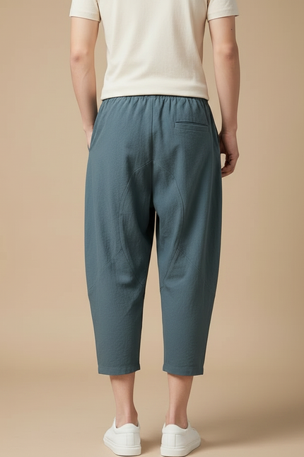 Pantalon Chinois Ample Lin Décontracté Bleu Homme - vue 2