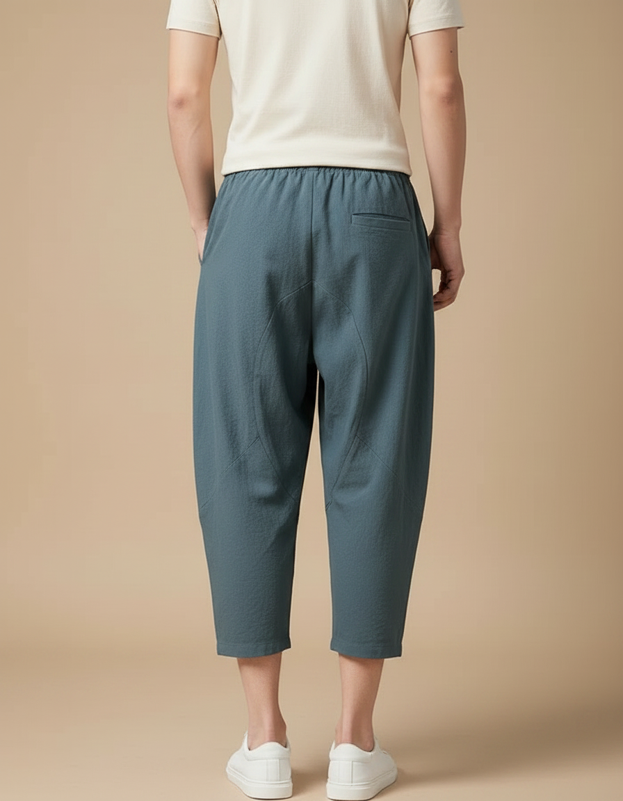 Pantalon Chinois Ample Lin Décontracté Bleu Homme - vue 2