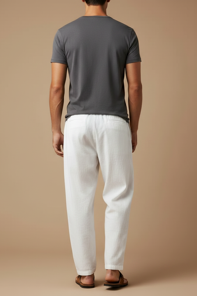 Pantalon Chinois Blanc Coton Lin Ample Décontracté Léger - vue 2