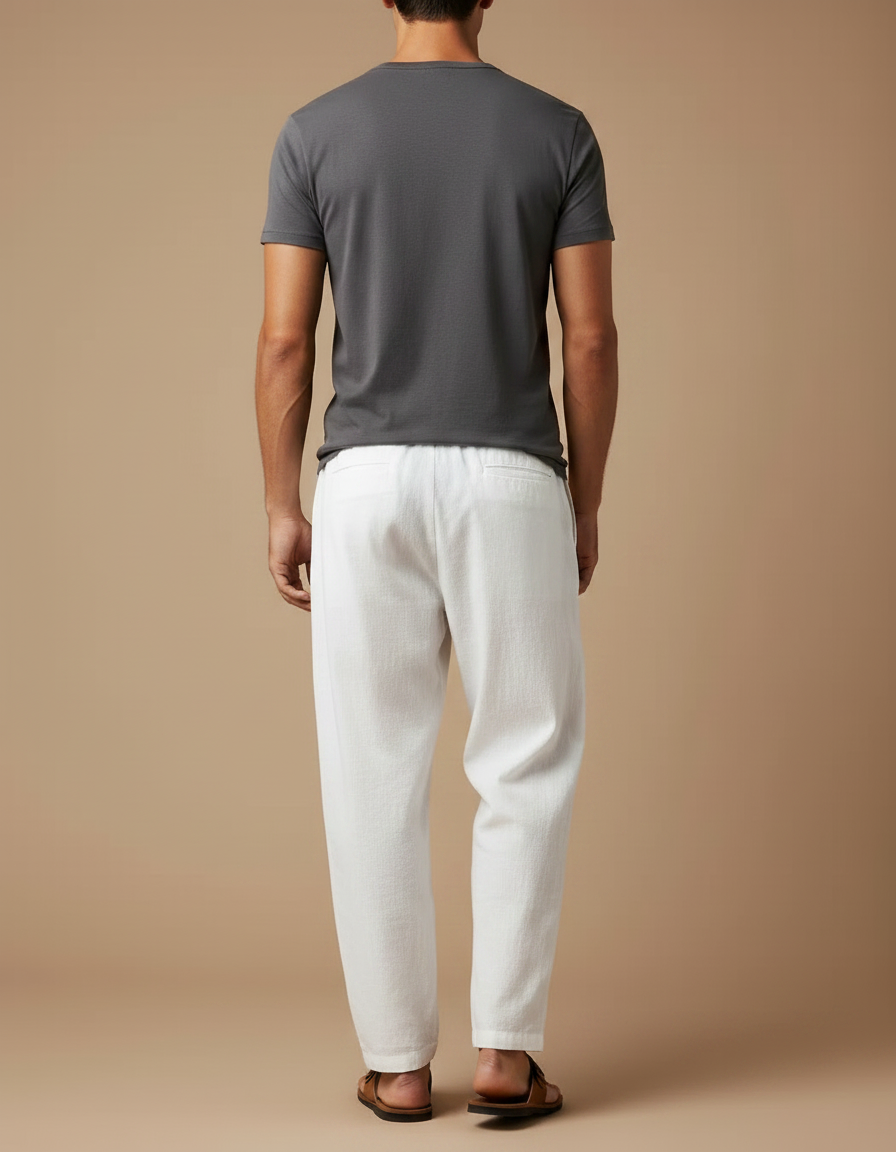 Pantalon Chinois Blanc Coton Lin Ample Décontracté Léger - vue 2