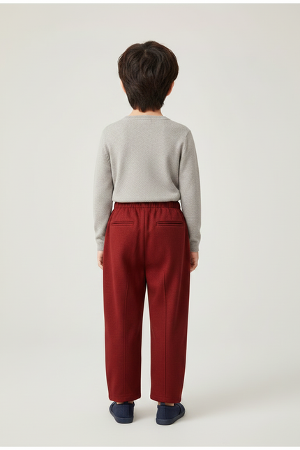 Pantalon Chinois Rouge Ample Élastique Hiver Enfant - Bordeaux Laine - vue 2