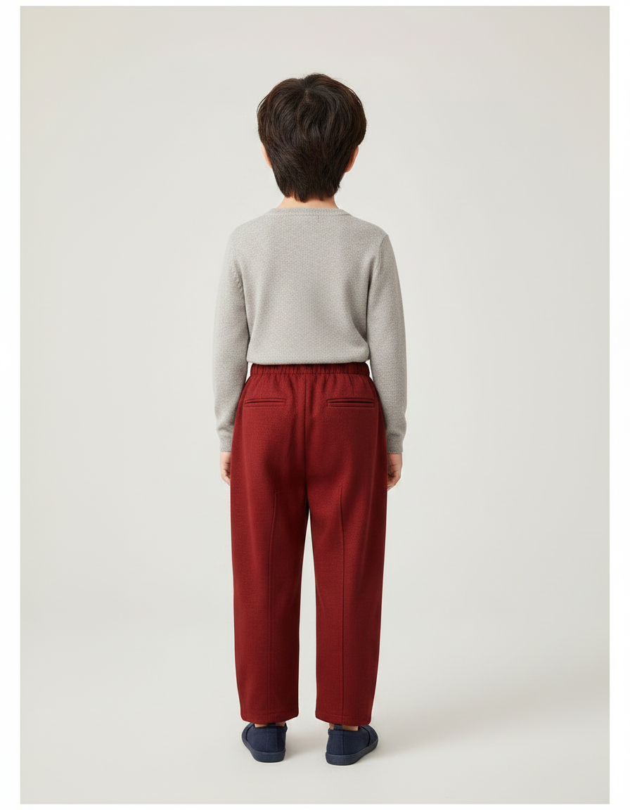 Pantalon Chinois Rouge Ample Élastique Hiver Enfant - Bordeaux Laine - vue 2