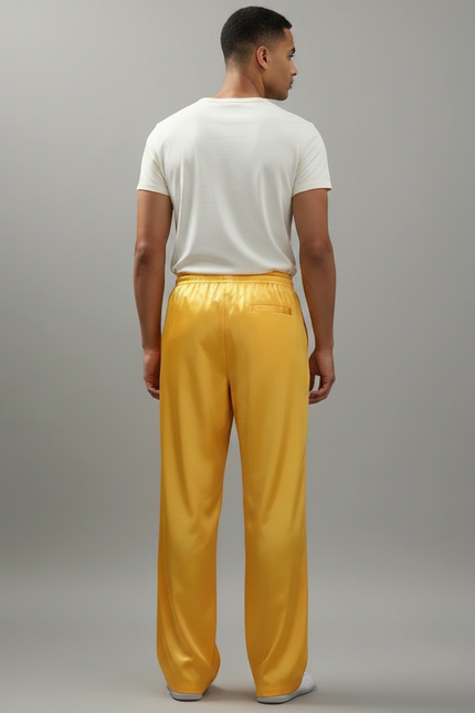 Pantalon Chinois Jaune Satiné Ample Élastiqué Fluide - vue 2