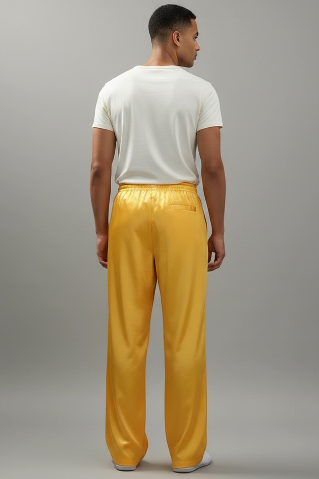 Pantalon Chinois Jaune Satiné Ample Élastiqué Fluide - vue 2