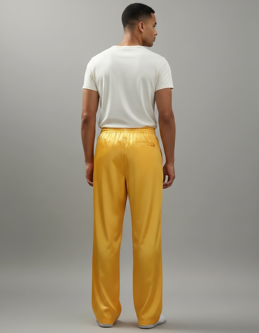 Pantalon Chinois Jaune Satiné Ample Élastiqué Fluide - vue 2