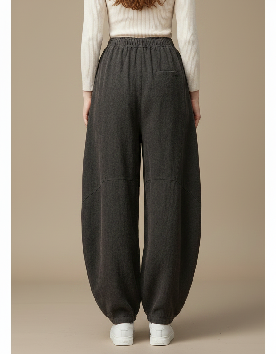 Pantalon Chinois Gris Ample Coton Lin Confortable - vue 2