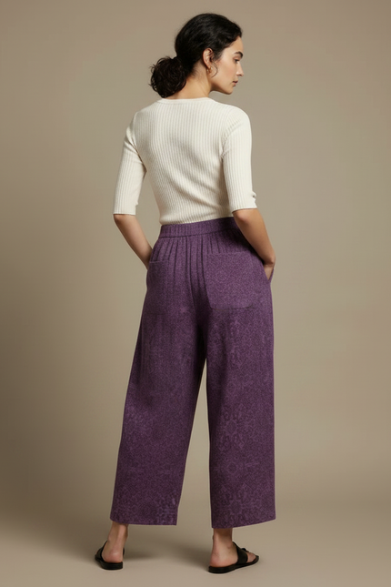 Pantalon Chinois Violet Ample Texturé Fluide Élégant - Maille - vue 2