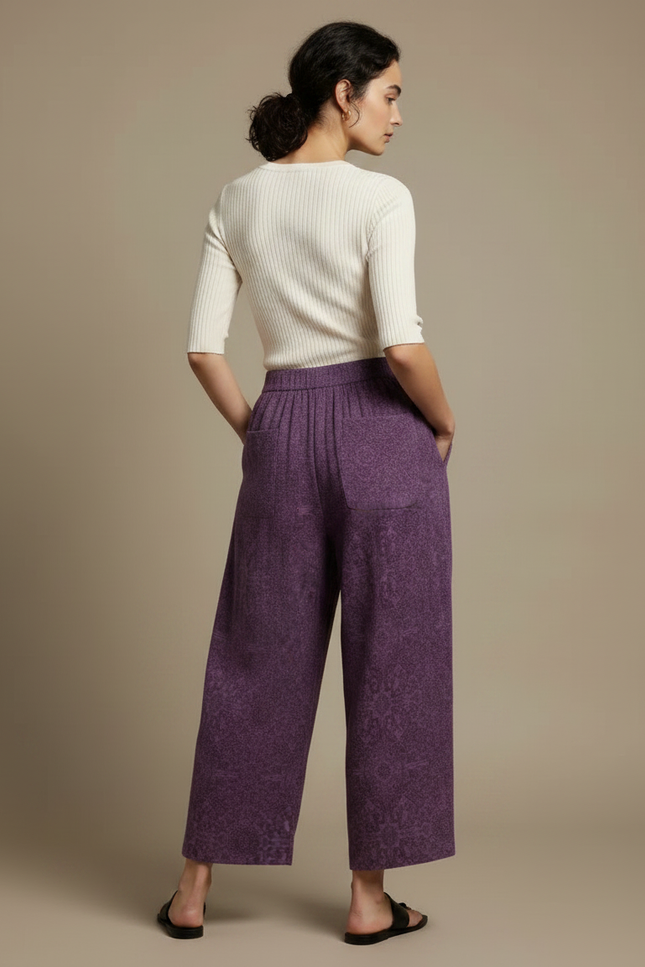 Pantalon Chinois Violet Ample Texturé Fluide Élégant - Maille - vue 2