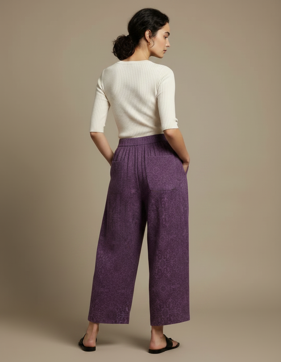 Pantalon Chinois Violet Ample Texturé Fluide Élégant - Maille - vue 2