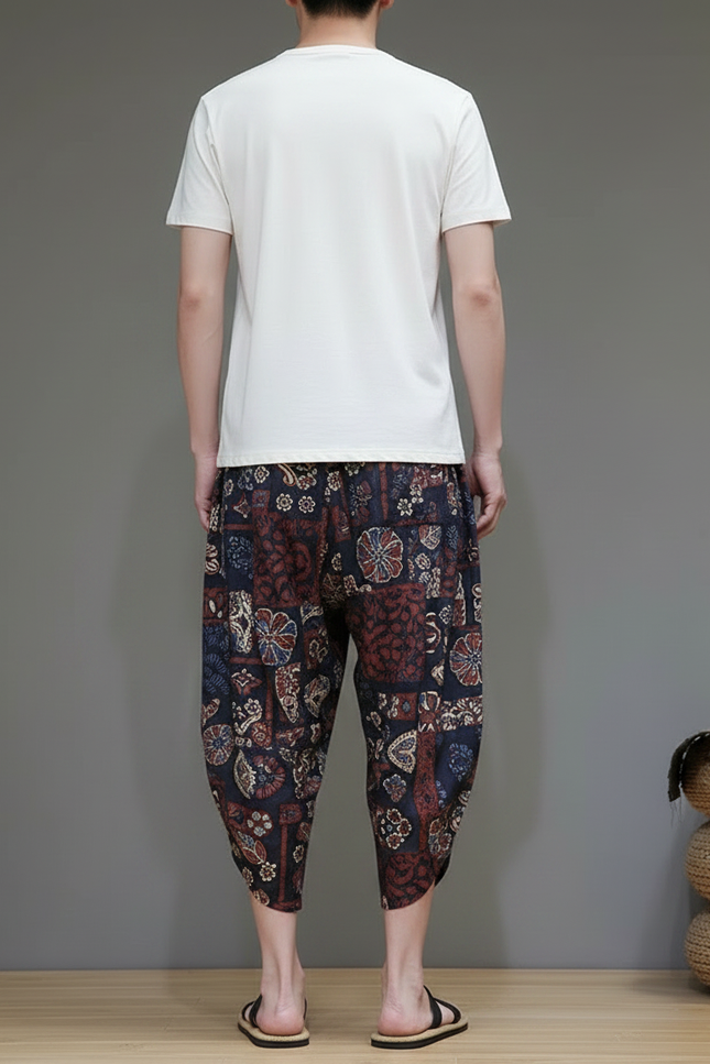 Pantalon Chinois Harem Imprimé Ethnique Fluide Homme - Multicolore Viscose - vue 2
