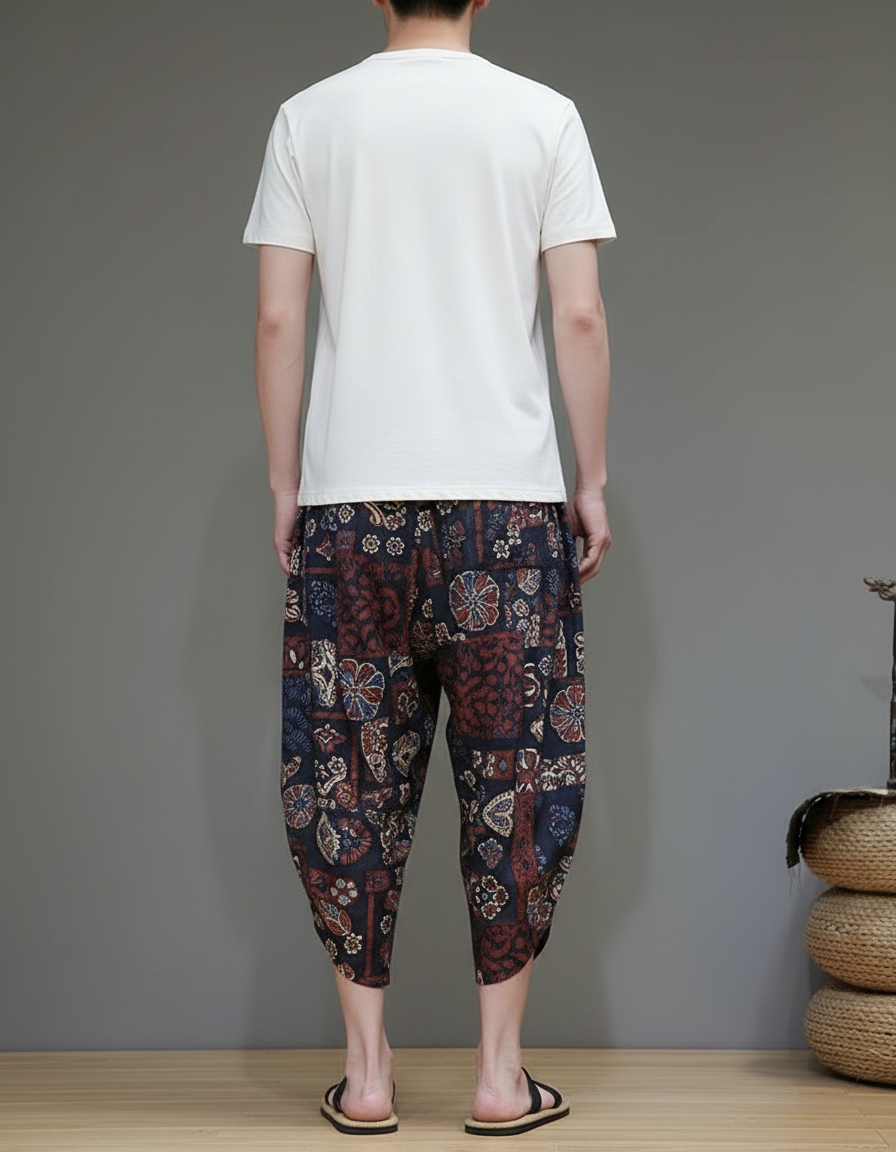 Pantalon Chinois Harem Imprimé Ethnique Fluide Homme - Multicolore Viscose - vue 2
