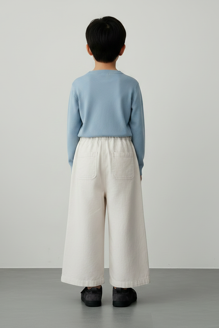 Pantalon Chinois Écru Ample Garçon Décontracté Uni - Beige Toile - vue 2