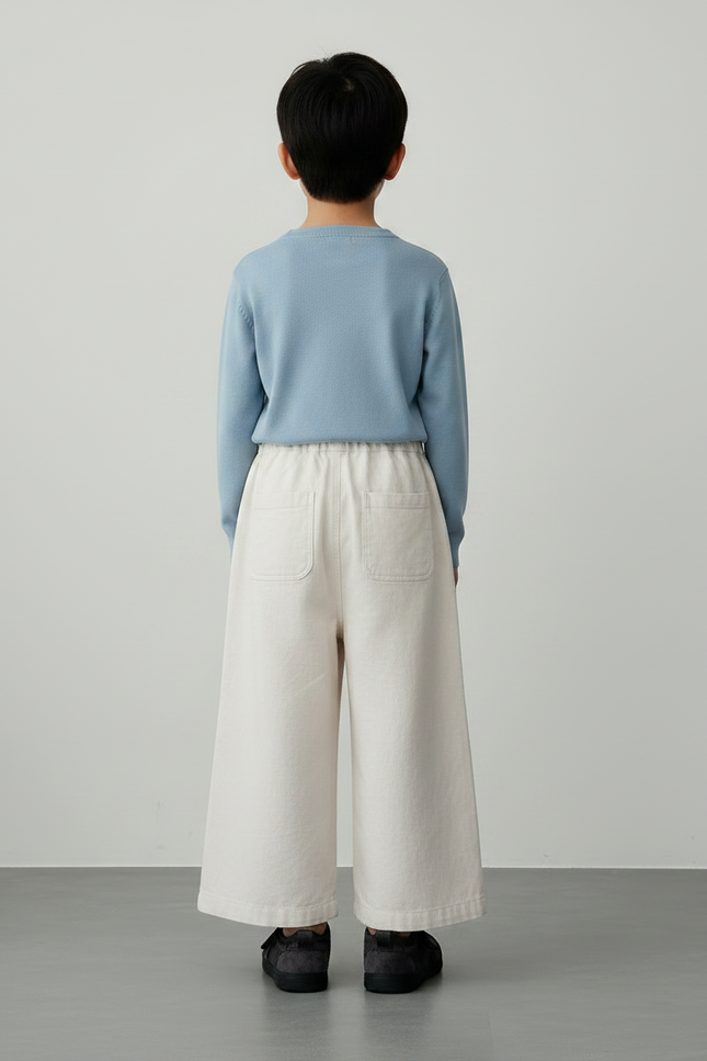 Pantalon Chinois Écru Ample Garçon Décontracté Uni - Beige Toile - vue 2