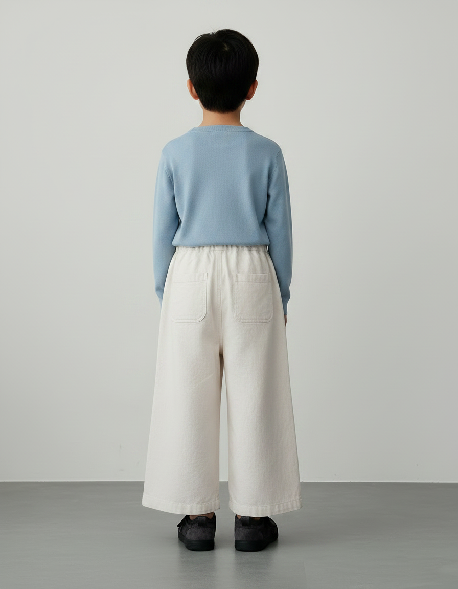 Pantalon Chinois Écru Ample Garçon Décontracté Uni - Beige Toile - vue 2
