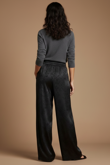 Pantalon Chinois Femme Noir Ample - Satin - vue 2