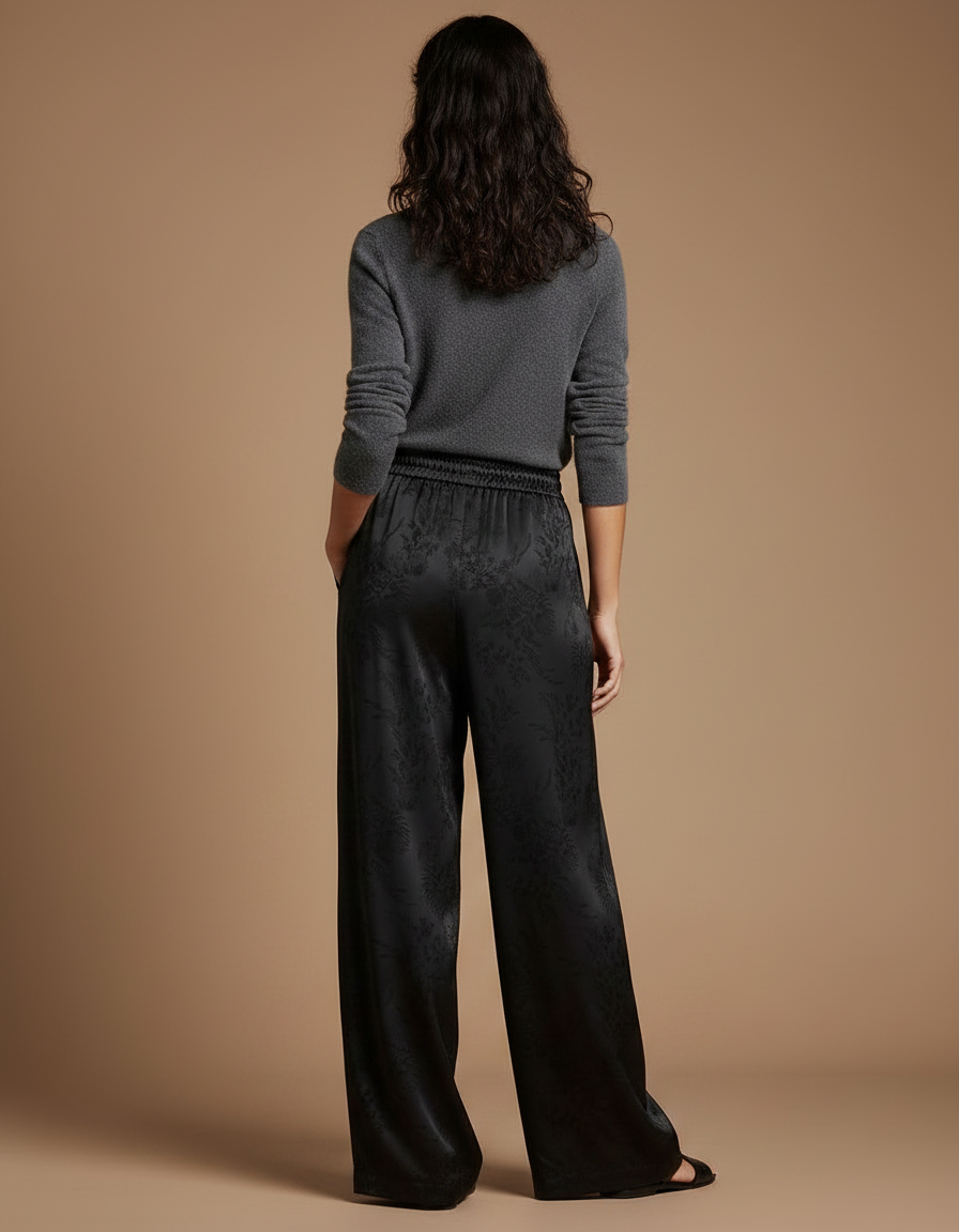 Pantalon Chinois Femme Noir Ample - Satin - vue 2