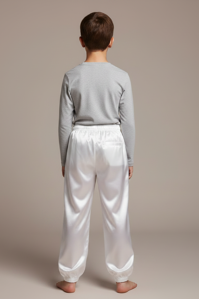Pantalon Chinois Blanc Satin Ample Enfant Élastiqué - vue 2