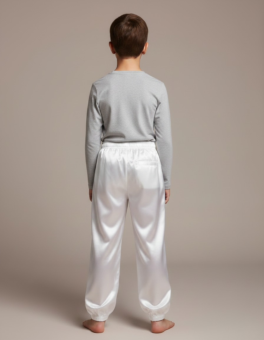 Pantalon Chinois Blanc Satin Ample Enfant Élastiqué - vue 2