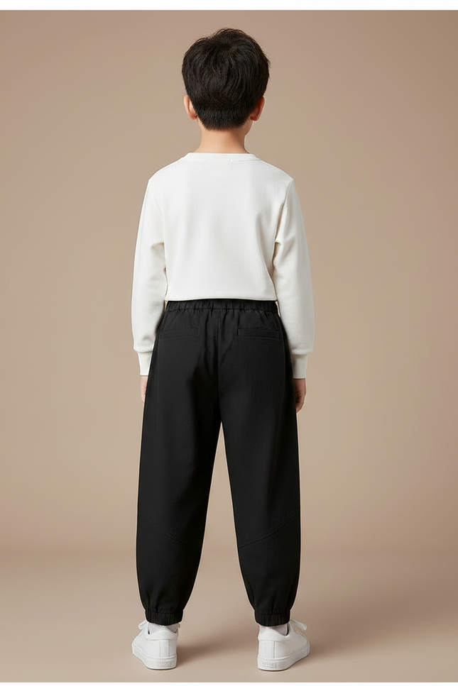 Pantalon Chinois Noir Ample Coton Décontracté Garçon - Polyester - vue 2