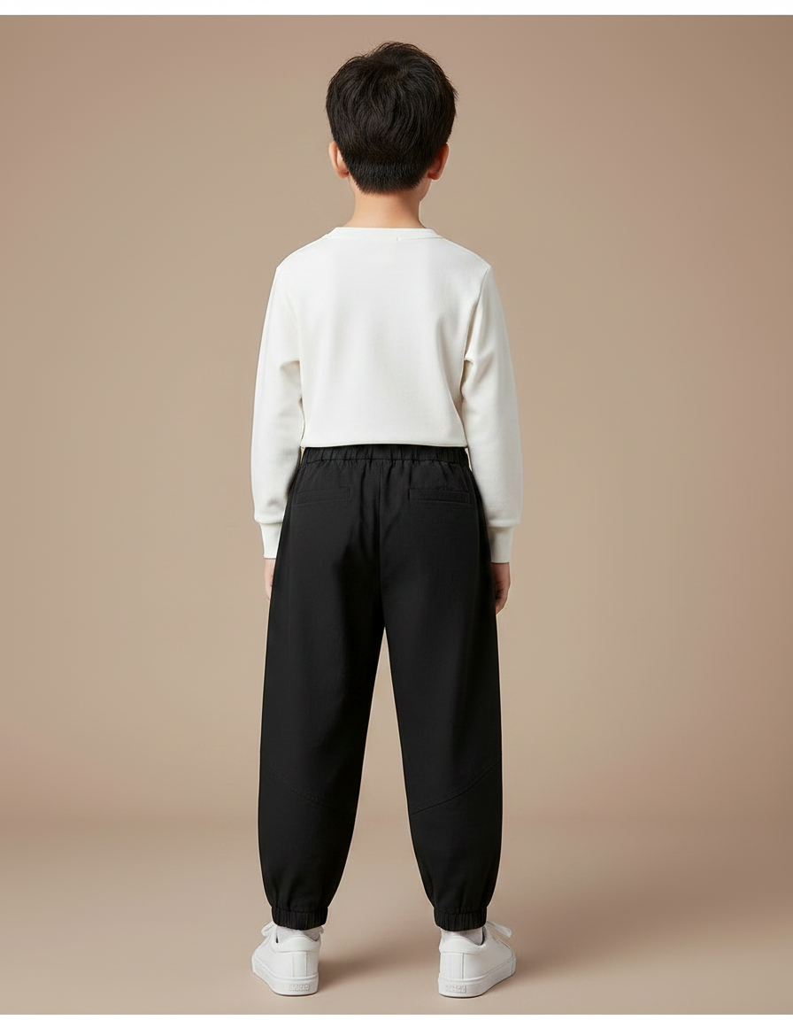 Pantalon Chinois Noir Ample Coton Décontracté Garçon - Polyester - vue 2