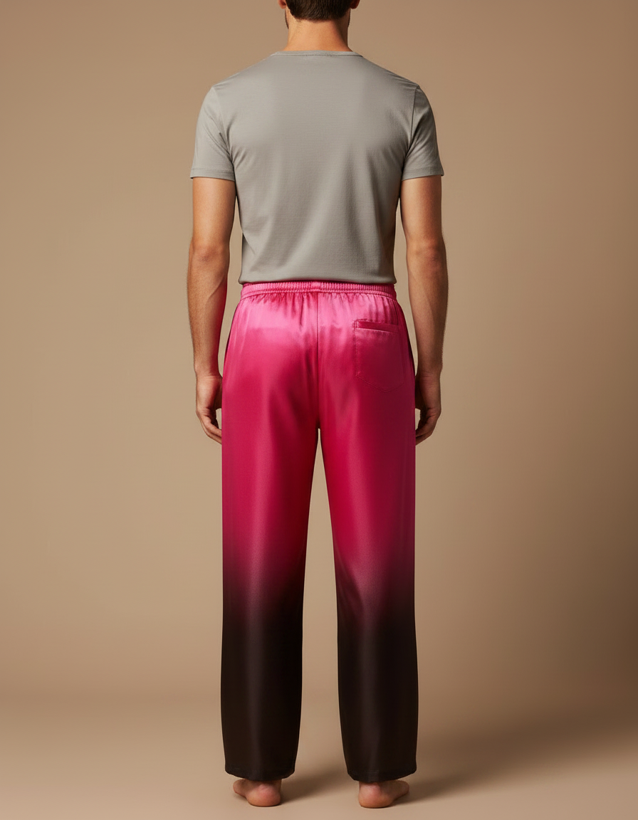 Pantalon Chinois Rose Dégradé Satin Ample Homme - vue 2
