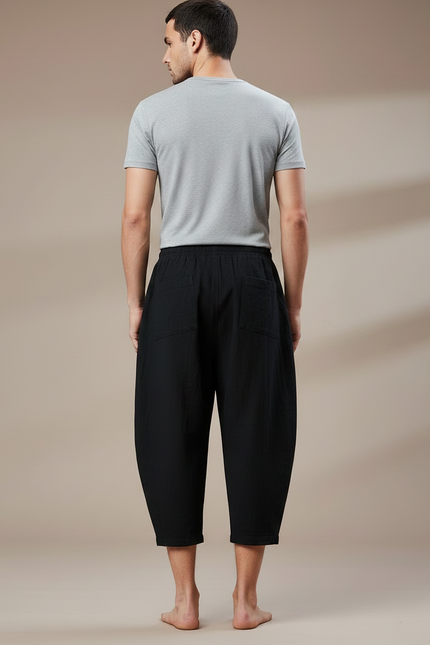 Pantalon Chinois Noir Ample Cordon Coton Homme - vue 2