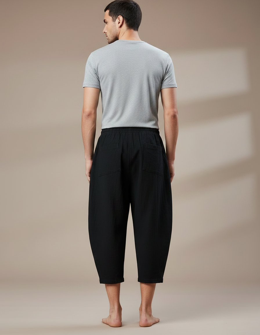 Pantalon Chinois Noir Ample Cordon Coton Homme - vue 2