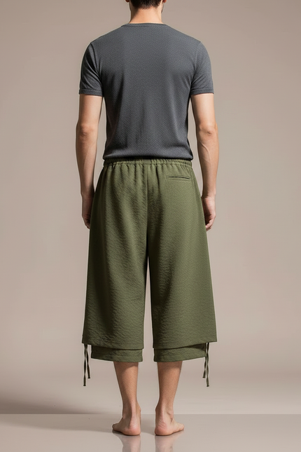 Pantalon Chinois Vert Ample Cordon Homme - Kaki Lin - vue 2