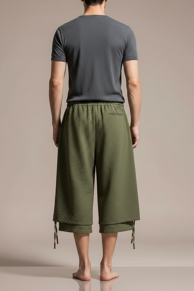 Pantalon Chinois Vert Ample Cordon Homme - Kaki Lin - vue 2