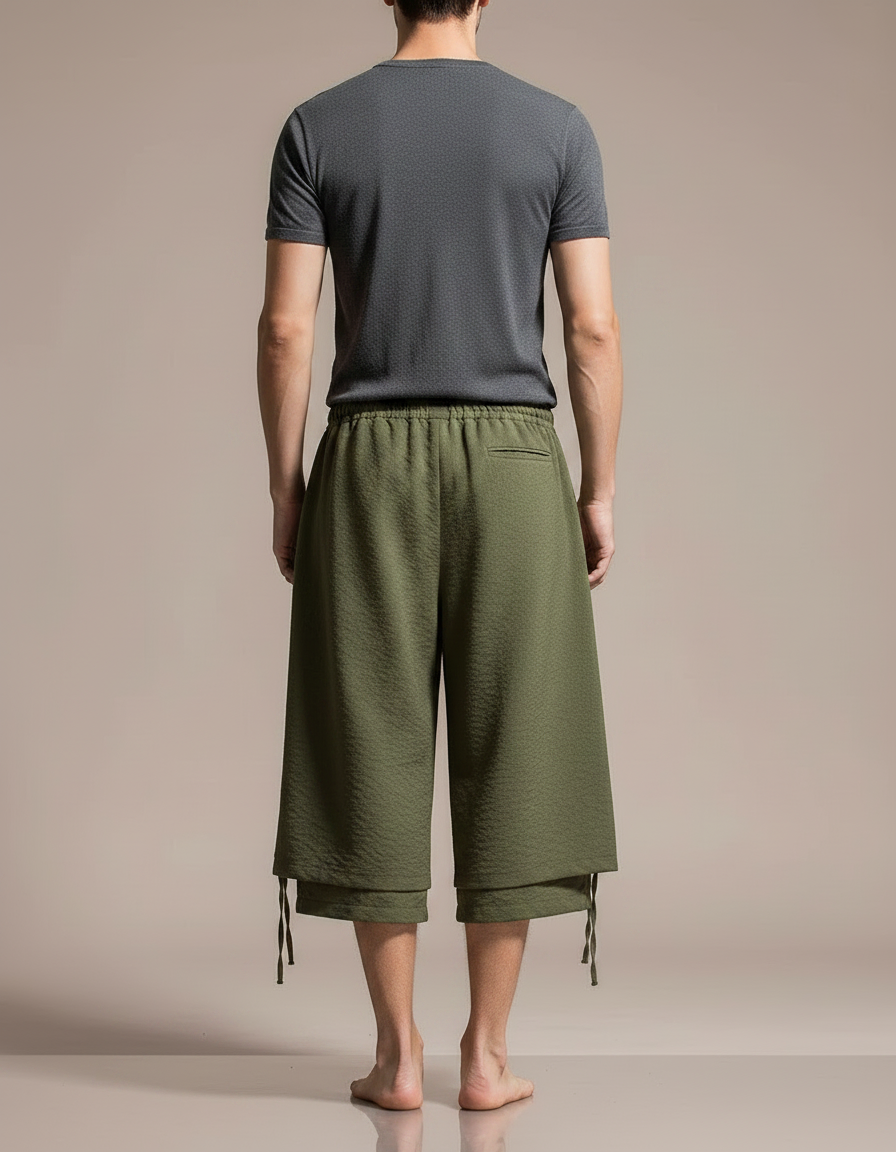 Pantalon Chinois Vert Ample Cordon Homme - Kaki Lin - vue 2