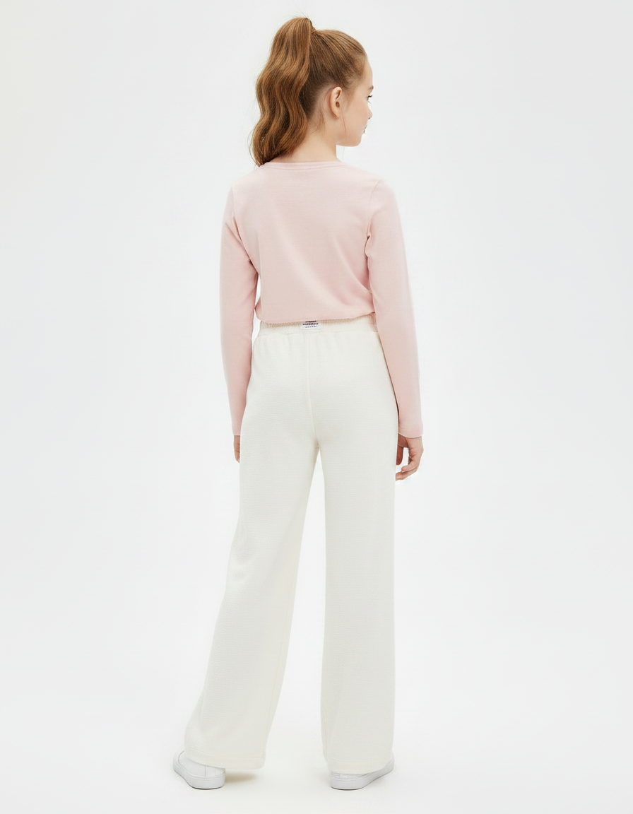 Pantalon Chinois Crème Ample Confortable Fille - Beige Molleton - vue 2