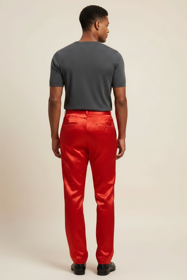 Pantalon Chinois Rouge Satin Fluide Homme Élégant - vue 2
