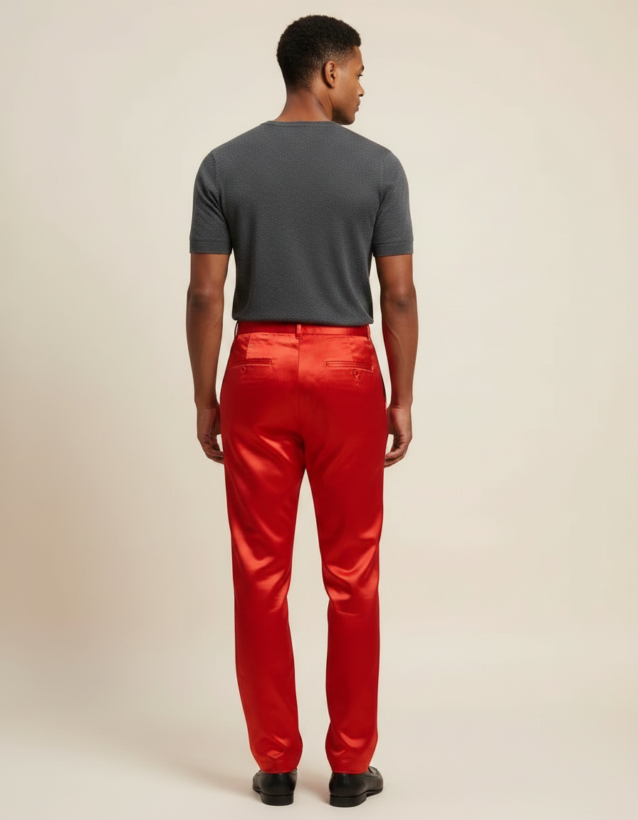 Pantalon Chinois Rouge Satin Fluide Homme Élégant - vue 2
