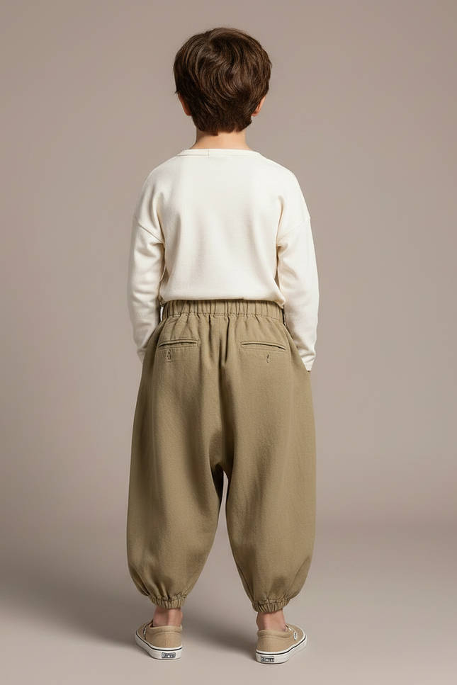 Pantalon Chinois Coton Ample Garçon Vert Kaki - vue 2