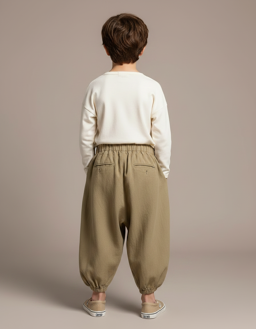 Pantalon Chinois Coton Ample Garçon Vert Kaki - vue 2