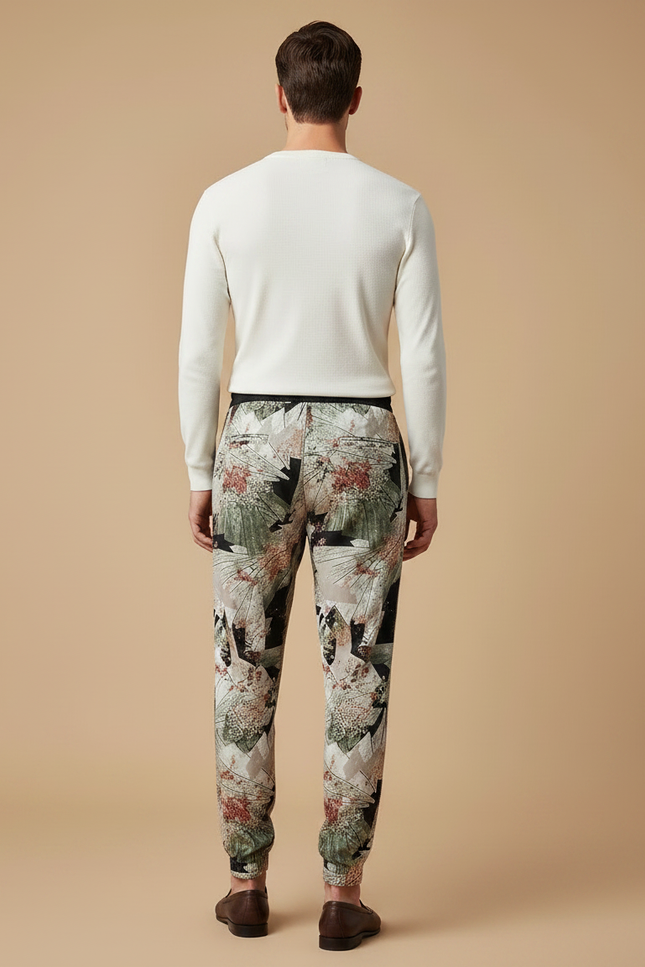 Pantalon Chinois Imprimé Floral Vert Décontracté Homme - Viscose - vue 2