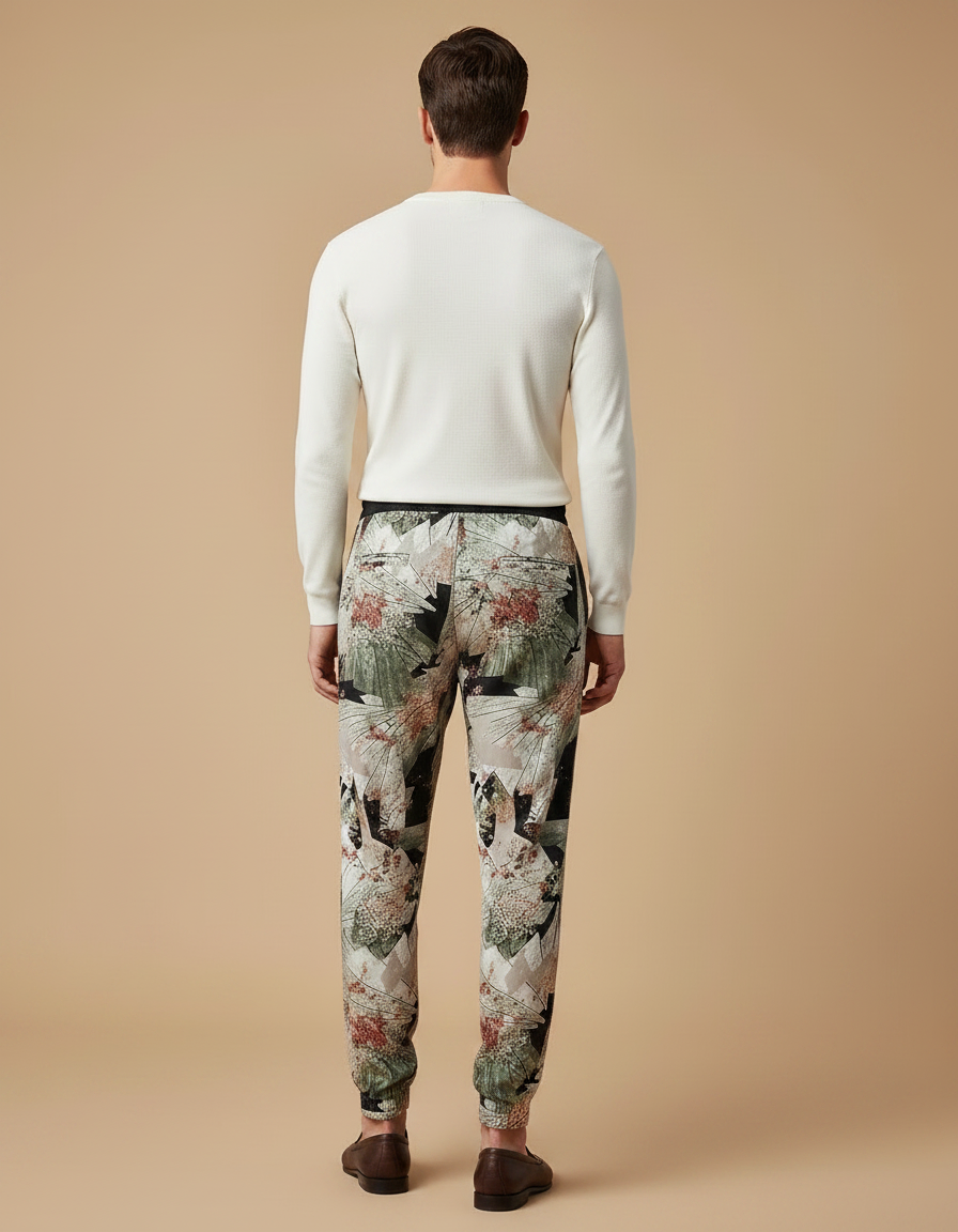 Pantalon Chinois Imprimé Floral Vert Décontracté Homme - Viscose - vue 2