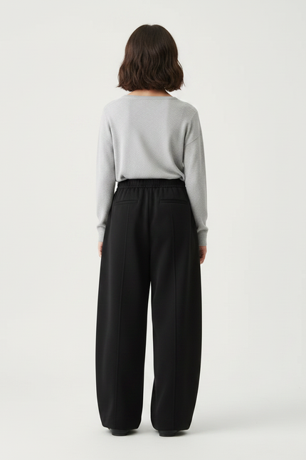 Pantalon Chinois Noir Ample Fluide Cordon Élastique - Molleton - vue 2
