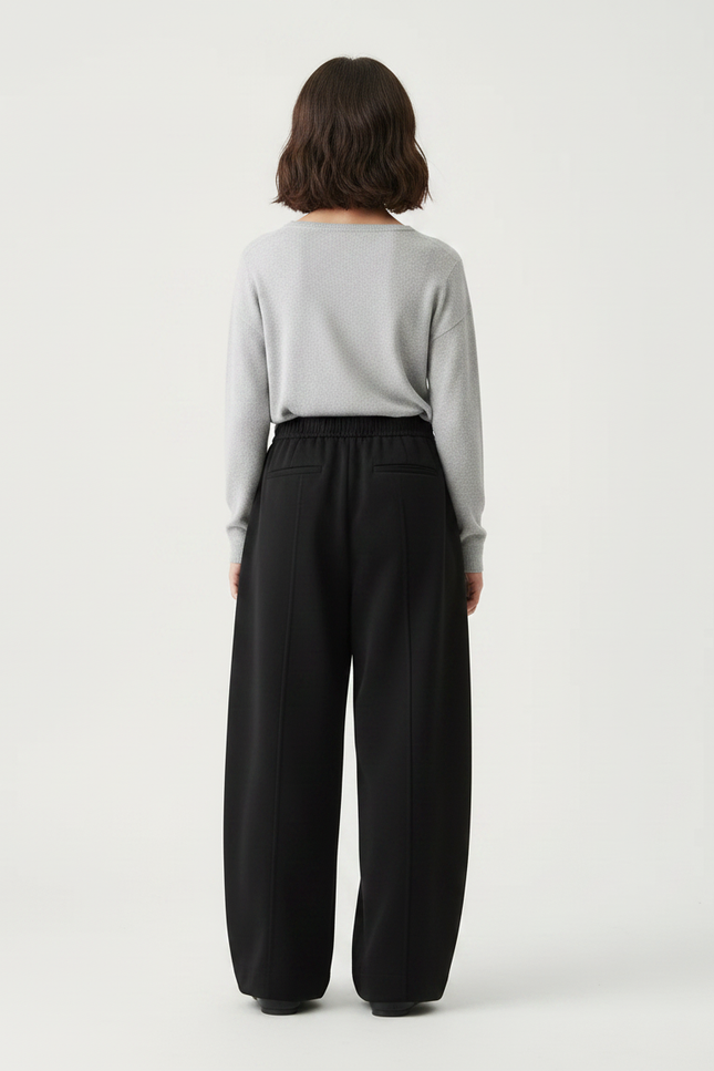 Pantalon Chinois Noir Ample Fluide Cordon Élastique - Molleton - vue 2